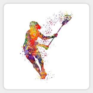 Lacrosse Girl Player Watercolor Painting Sticker